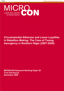 The Case of Tuareg Insurgency in Northern Niger (2007-2009) MICROCON Research Working Paper 20, Brighton: MICROCON