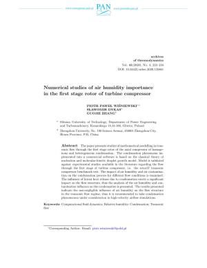 Numerical Studies of Air Humidity Importance in the First Stage Rotor of Turbine Compressor