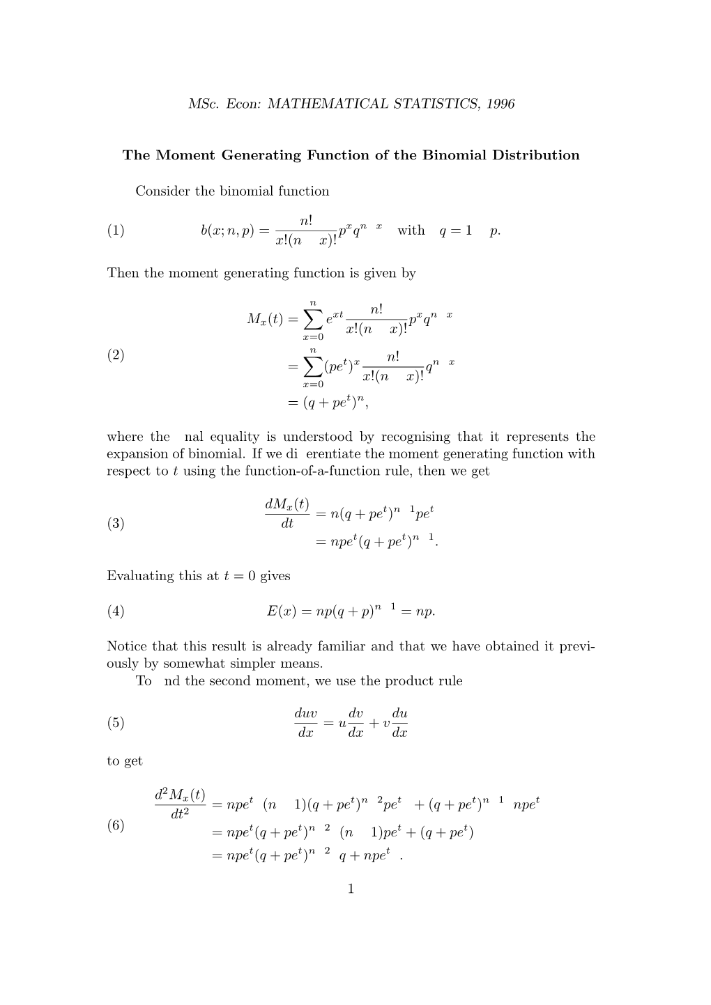 The Binomial Moment Generating Function Docslib 1018