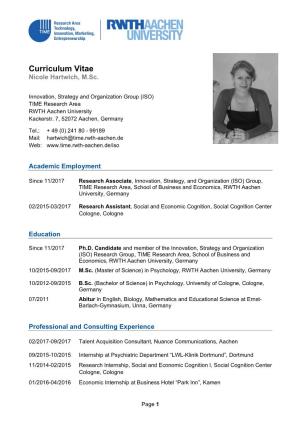 Curriculum Vitae Nicole Hartwich, M.Sc