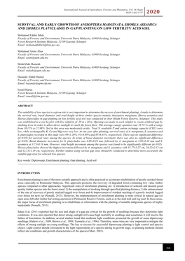 Survival and Early Growth of Anisoptera Marginata, Shorea Assamica and Shorea Platyclados in Gap Planting on Low Fertility Acid Soil