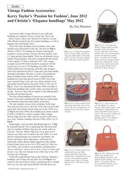 Vintage Fashion Accessories: Kerry Taylor’S ‘Passion for Fashion’, June 2012 and Christie’S ‘Elegance Handbags’ May 2012 by Zita Thornton
