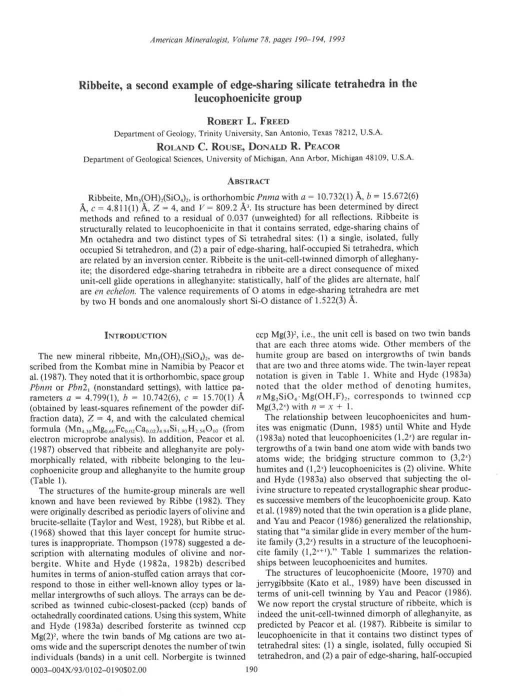 Ribbeite, a Second Example of Edge-Sharing Silicate Tetrahedra In