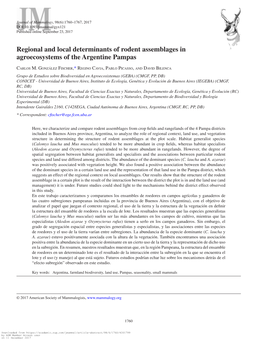 Regional and Local Determinants of Rodent Assemblages in Agroecosystems of the Argentine Pampas