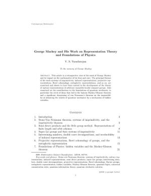 George Mackey and His Work on Representation Theory and Foundations of Physics