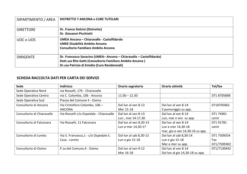 DIPARTIMENTO / AREA DISTRETTO 7 ANCONA E CURE TUTELARI