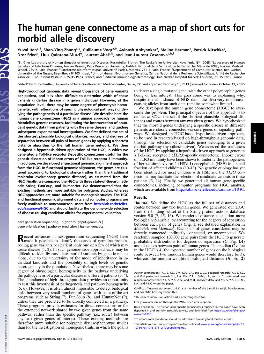 The Human Gene Connectome As a Map of Short Cuts for Morbid Allele Discovery