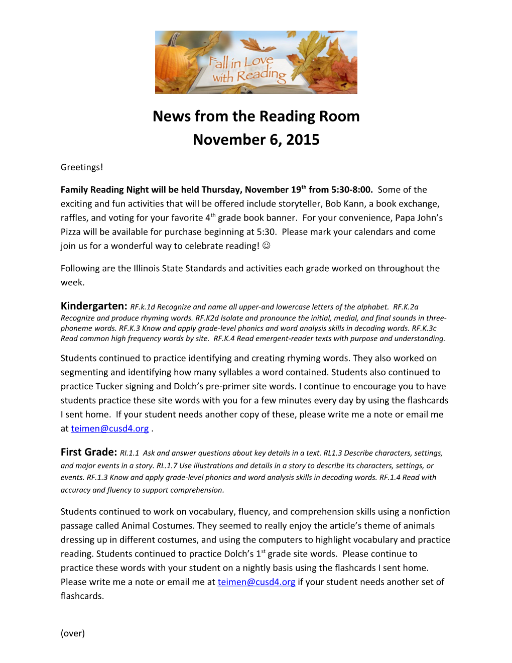 News from the Reading Room November 6, 2015