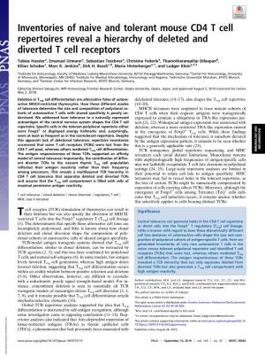 Inventories of Naive and Tolerant Mouse CD4 T Cell Repertoires Reveal a Hierarchy of Deleted and Diverted T Cell Receptors