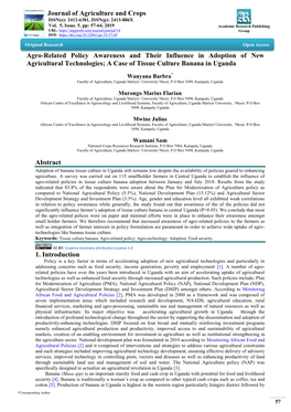 Journal of Agriculture and Crops Agro-Related Policy Awareness