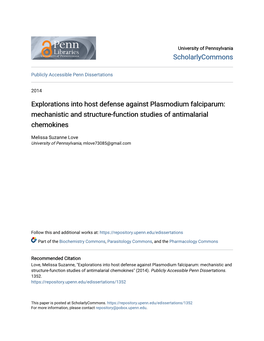 Explorations Into Host Defense Against Plasmodium Falciparum: Mechanistic and Structure-Function Studies of Antimalarial Chemokines