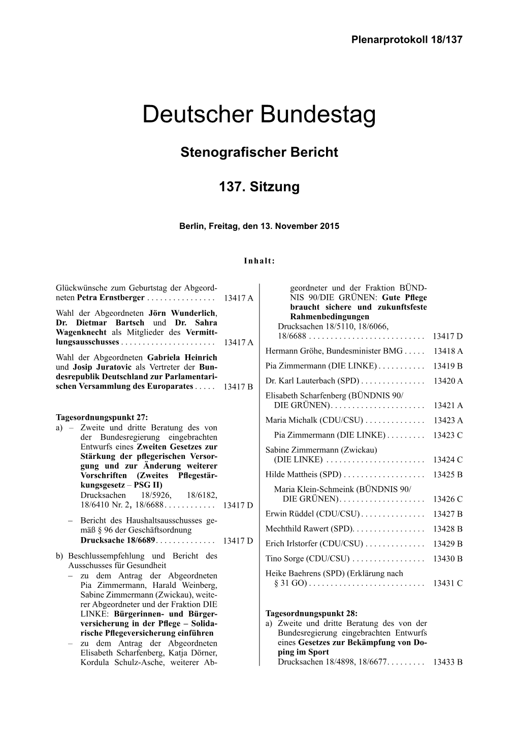 Stenografischer Bericht Der 137. Sitzung