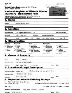 National Register of Historic Places Inventory Nomination Form 1. Name 2. Location 3. Classification 5. Location of Legal Descri