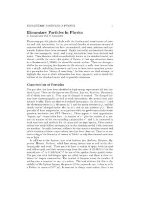 ELEMENTARY PARTICLES in PHYSICS 1 Elementary Particles in Physics S