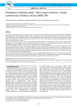 'Macrovipera Lebetina' Venom Cytotoxicity in Kidney Cell Line HEK