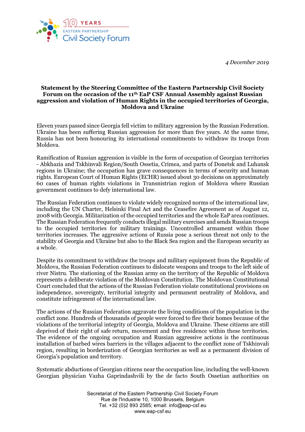 4 December 2019 Statement by the Steering Committee of the Eastern