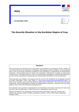 The Security Situation in the Kurdistan Region of Iraq IRAQ