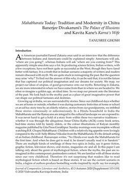 Mahabharata Today: Tradition and Modernity in Chitra Banerjee Divakaruni’S the Palace of Illusions and Kavita Kane’S Karna’S Wife