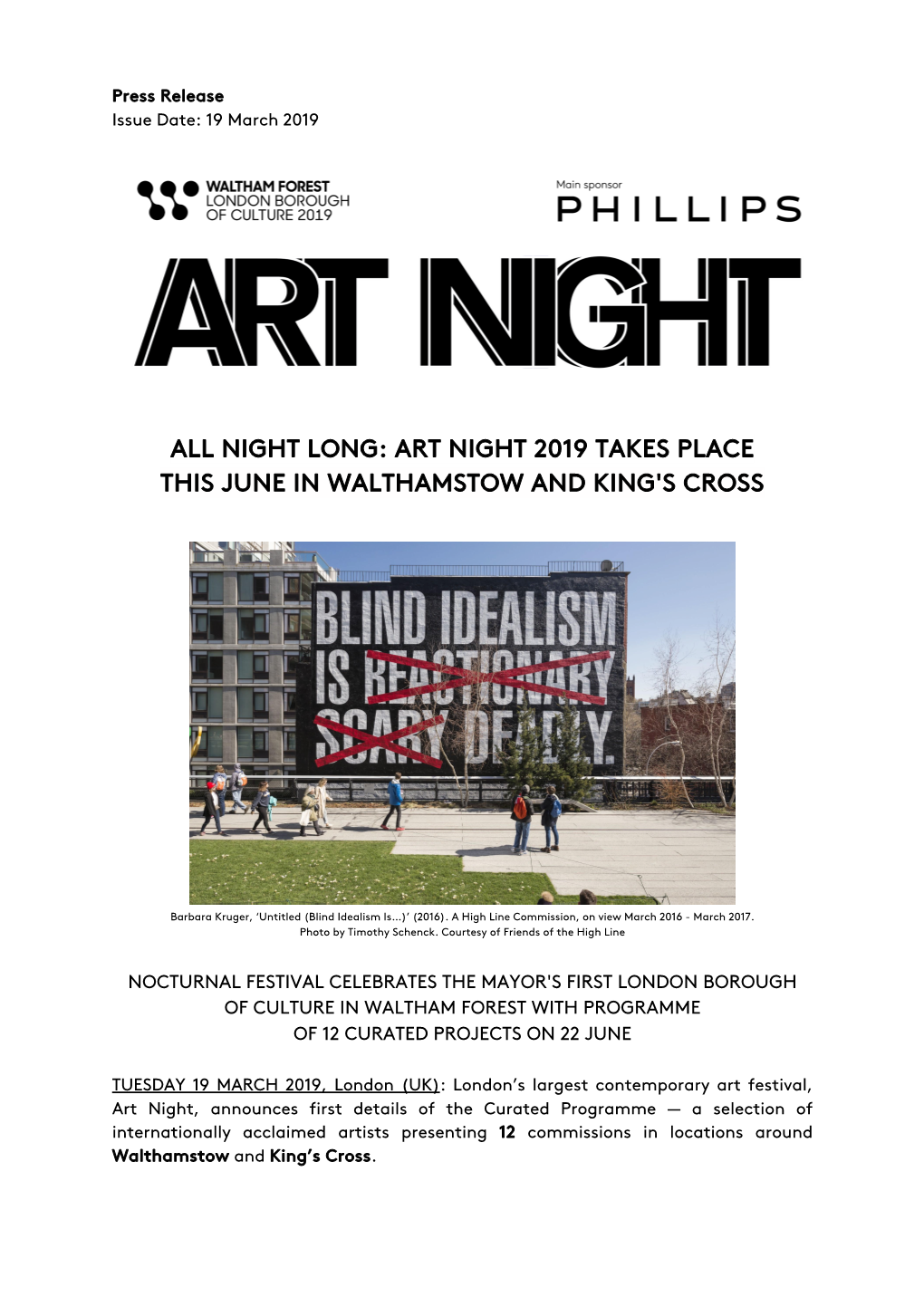 Art Night 2019 Takes Place This June in Walthamstow and King's Cross