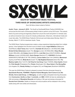 Third Wave of Showcasing Artists Announced for SXSW Music Festival