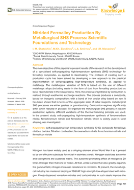 Nitrided Ferroalloy Production by Metallurgical SHS Process: Scientiﬁc Foundations and Technology I