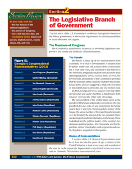 The Legislative Branch of Government Section Preview Section
