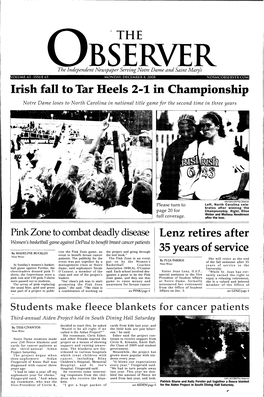Irish Fall to Tar Heels 2-1 in Championship Notre Dame Loses to North Carolina in National Title Game for the Second Time in Three Years