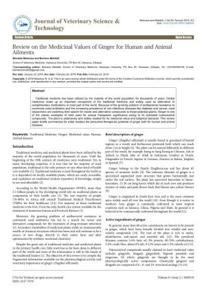 Review on the Medicinal Values of Ginger for Human and Animal Ailments