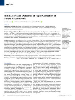 Risk Factors and Outcomes of Rapid Correction of Severe Hyponatremia