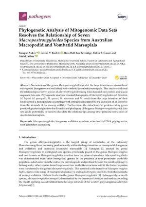 Phylogenetic Analysis of Mitogenomic Data Sets Resolves the Relationship of Seven Macropostrongyloides Species from Australian Macropodid and Vombatid Marsupials