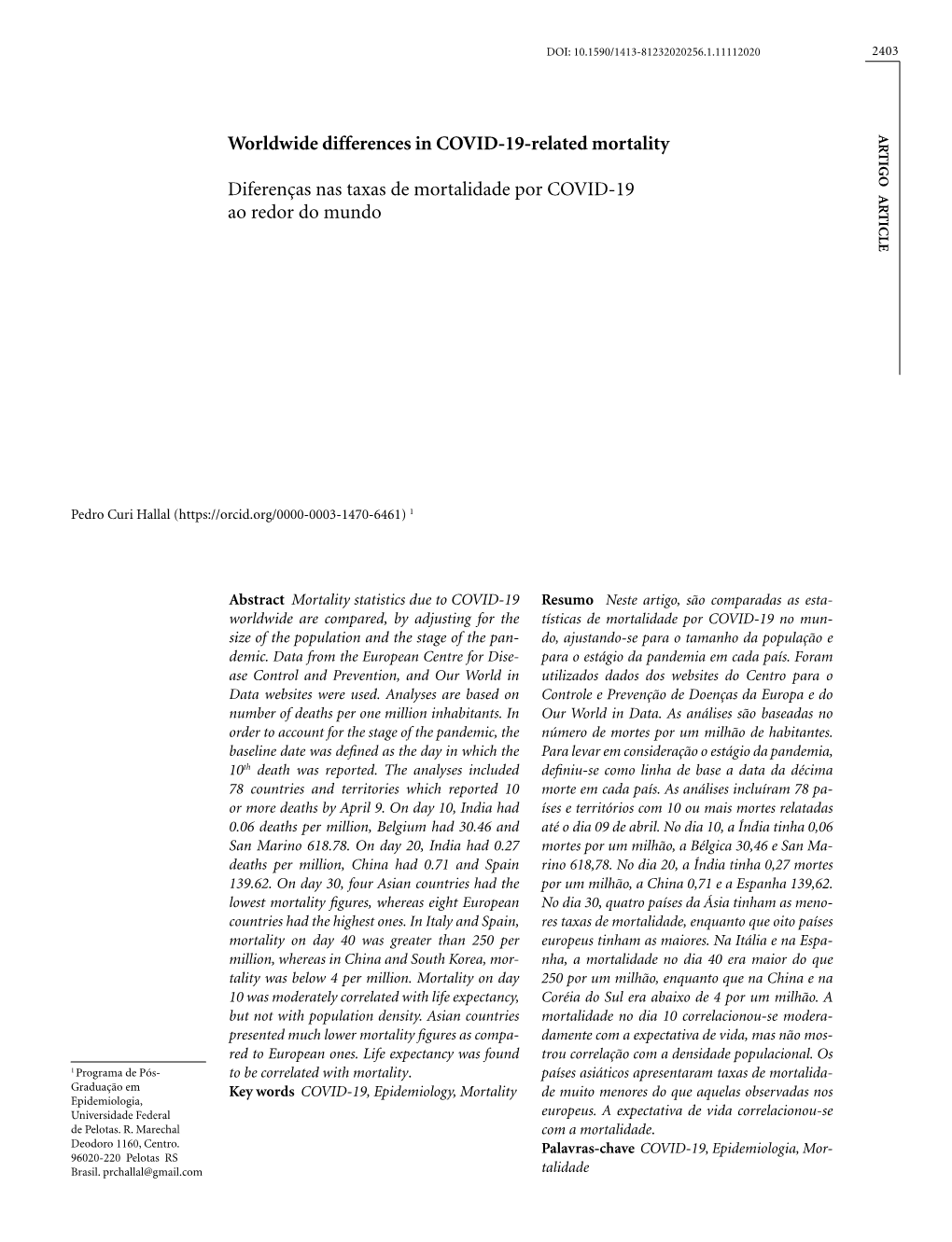 Worldwide Differences in COVID-19-Related Mortality T I G O