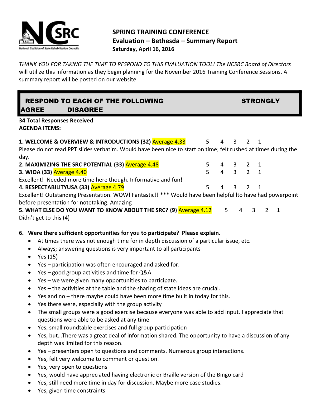 Evaluation Bethesda Summary Report