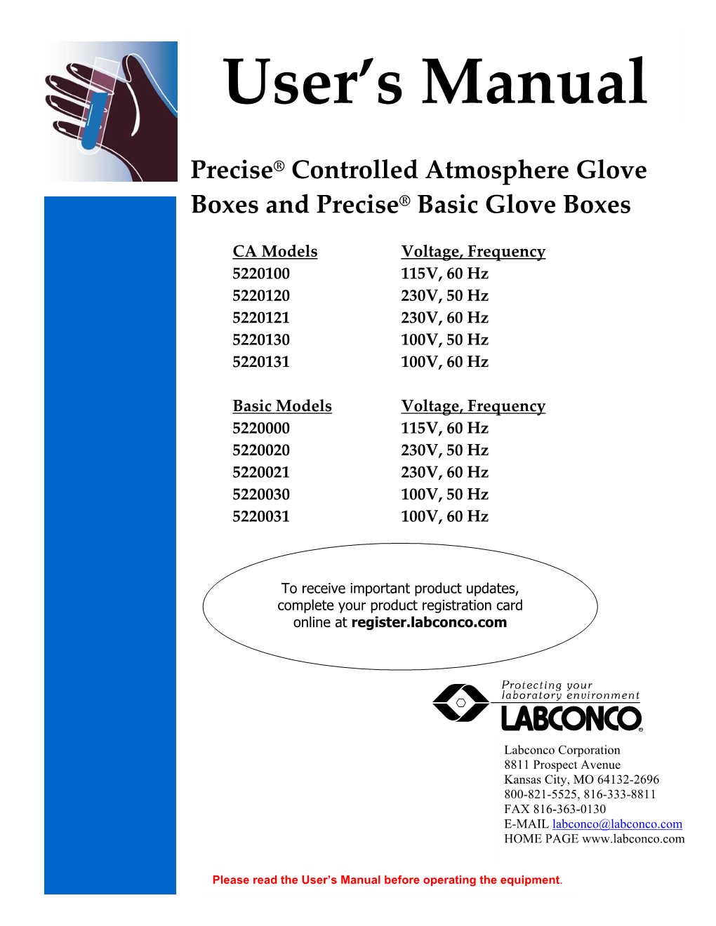 Precise Controlled Atmosphere and Basic Glove Boxes User's Manual