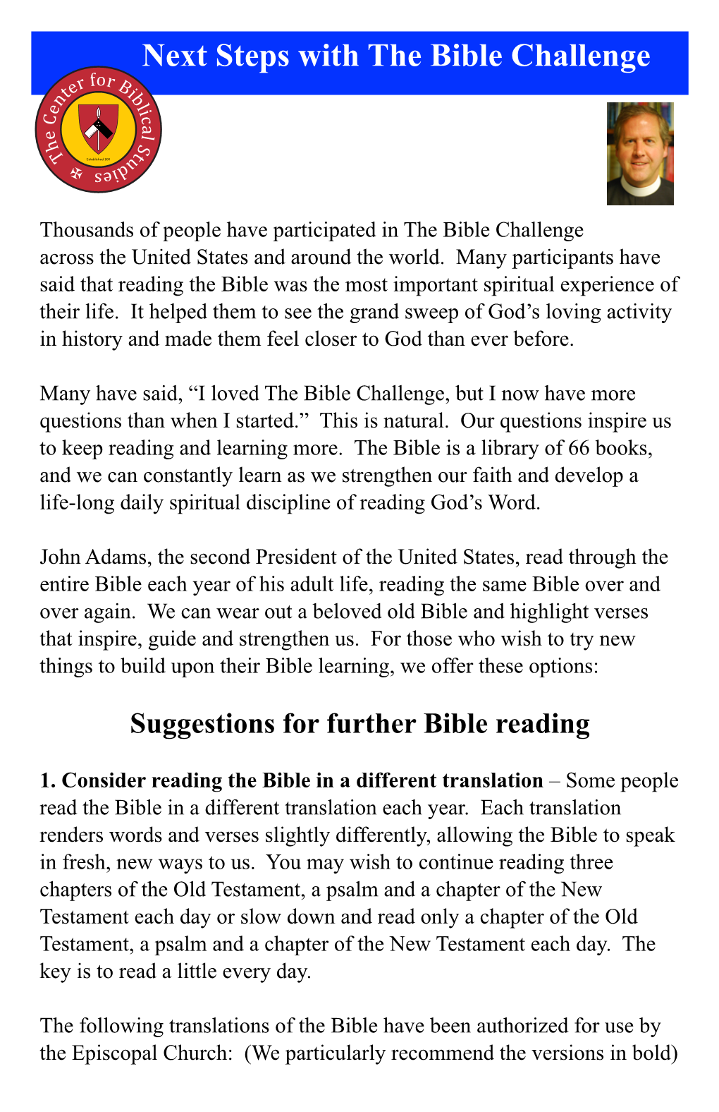 CBS -- Next Steps with the Bible Challenge