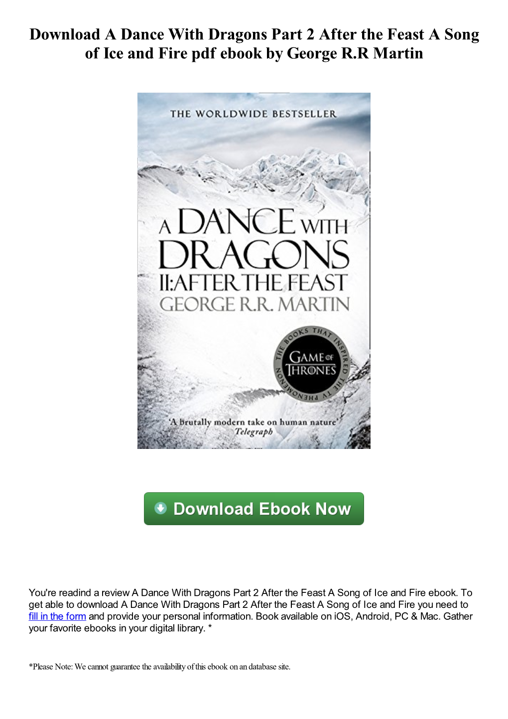 Download a Dance with Dragons Part 2 After the Feast a Song of Ice and Fire Pdf Ebook by George R.R Martin