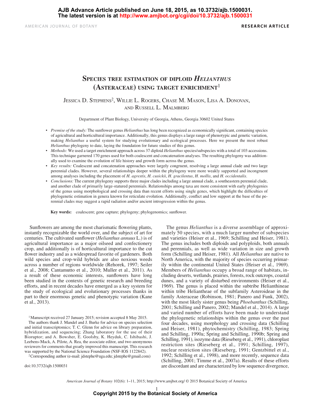 Species Tree Estimation of Diploid Helianthus • Vol