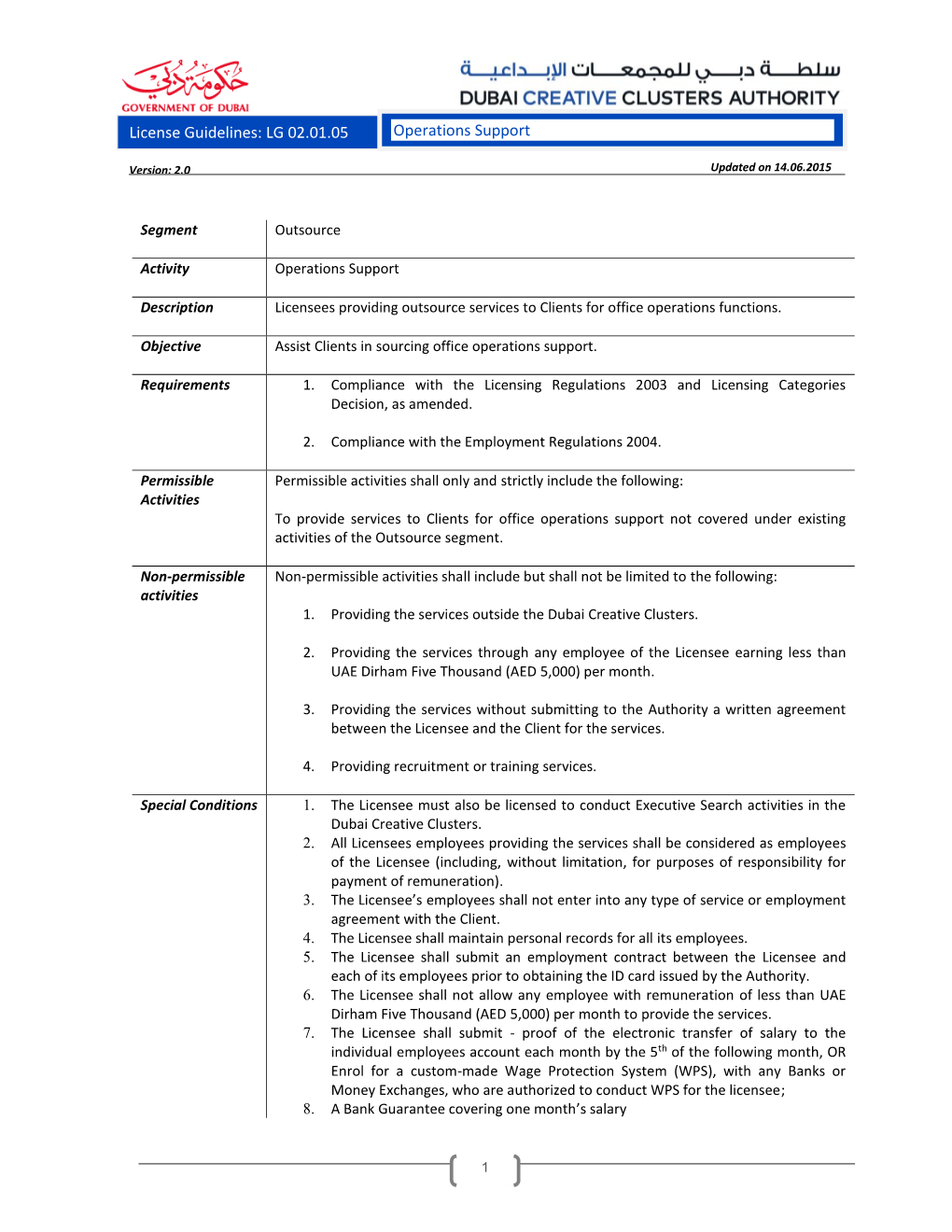 License Guidelines: LG 02.01.05 Operations Support