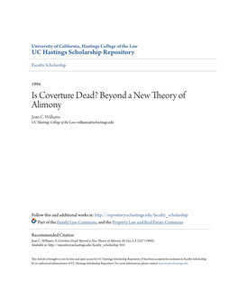 Is Coverture Dead? Beyond a New Theory of Alimony Joan C