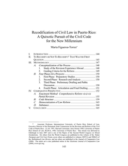 Recodification of Civil Law in Puerto Rico: a Quixotic Pursuit of the Civil Code for the New Millennium
