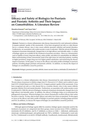 Efficacy and Safety of Biologics for Psoriasis and Psoriatic Arthritis and Their Impact on Comorbidities