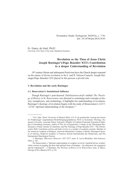 Revelation As the Thou of Jesus Christ Joseph RatzingerS/Pope Benedict XVIS Contribution to a Deeper Understanding of Revelation