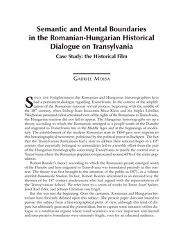 Semantic and Mental Boundaries in the Romanian-Hungarian Historical Dialogue on Transylvania Case Study: the Historical Film