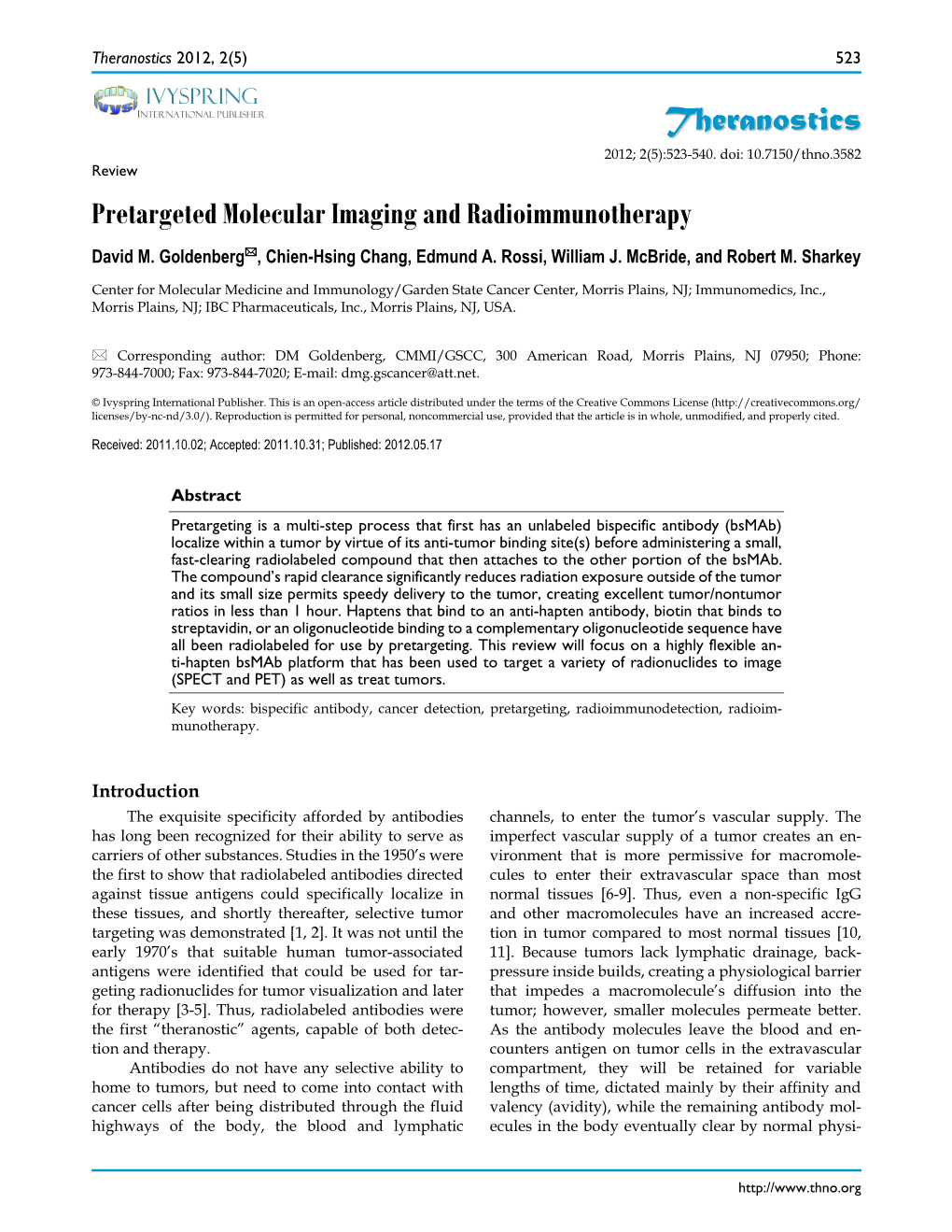 Pretargeted Molecular Imaging and Radioimmunotherapy David M