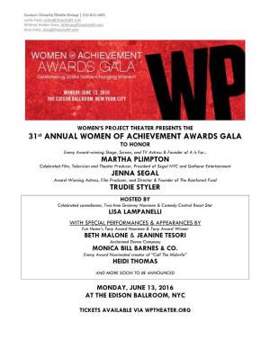 31St ANNUAL WOMEN of ACHIEVEMENT AWARDS GALA to HONOR