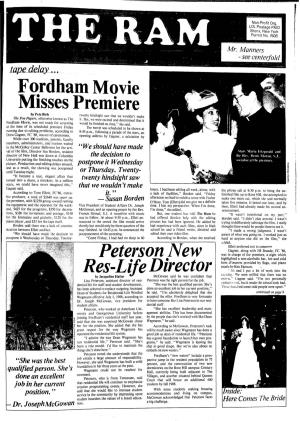 Fordham Movie Misses Premiere Peterson New Res-Life Director