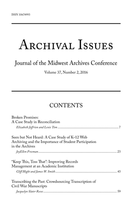 Archival Issues Journal of the Midwest Archives Conference Volume 37, Number 2, 2016