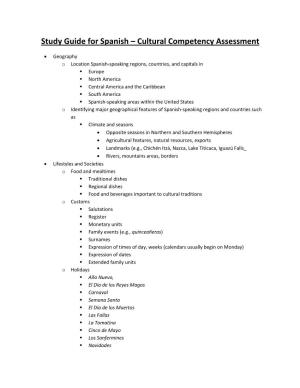 Study Guide for Spanish – Cultural Competency Assessment