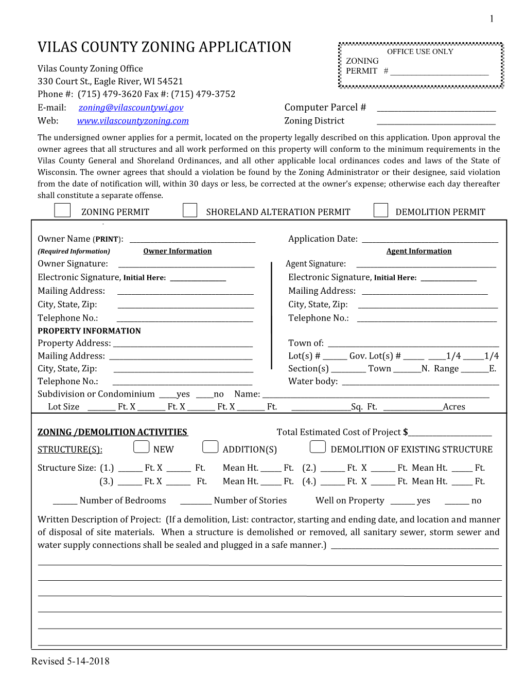 Vilas County Zoning Permit Application DocsLib