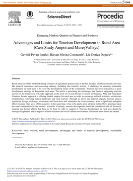 Advantages and Limits for Tourism Development in Rural Area (Case Study Ampoi and Mureş Valleys)