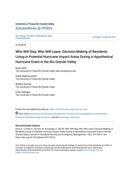 Decision-Making of Residents Living in Potential Hurricane Impact Areas During a Hypothetical Hurricane Event in the Rio Grande Valley
